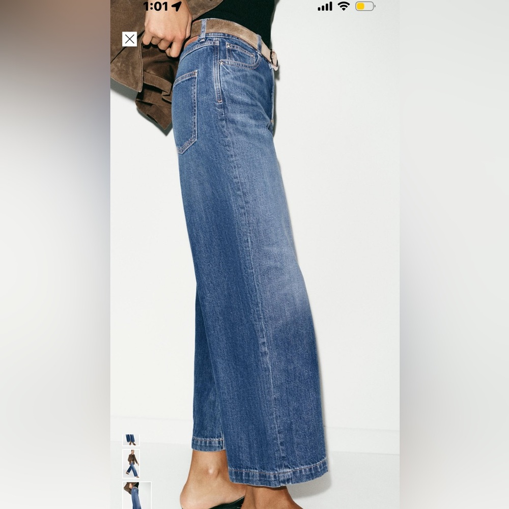 Zara Wide Leg Jeans Cropped and belted NWT
